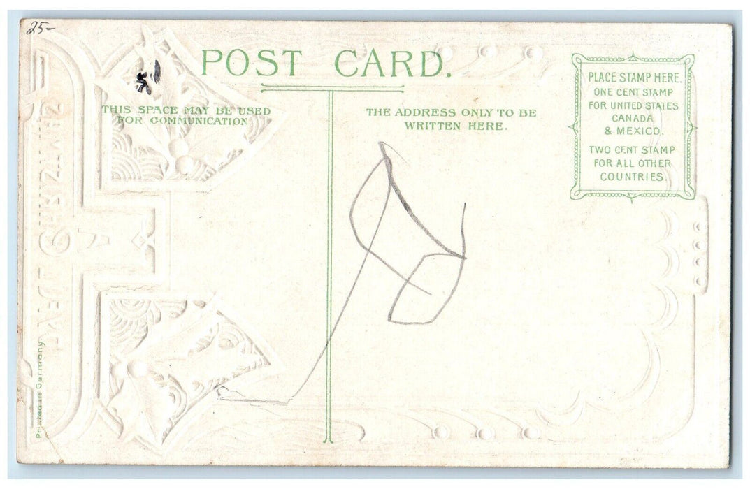 c1910's Christmas Cute Girl Doll Umbrella Holly Berries Embossed Postcard