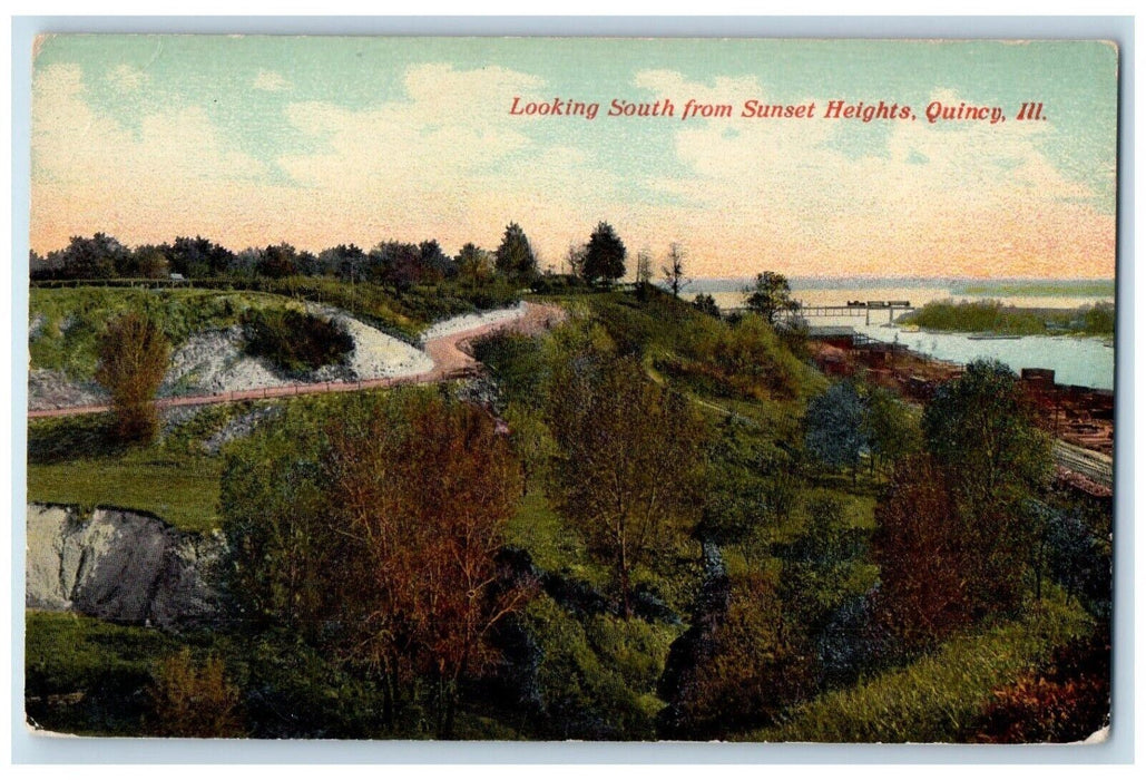 c1910 Looking South Sunset Heights Quincy Illinois IL Vintage Antique Postcard