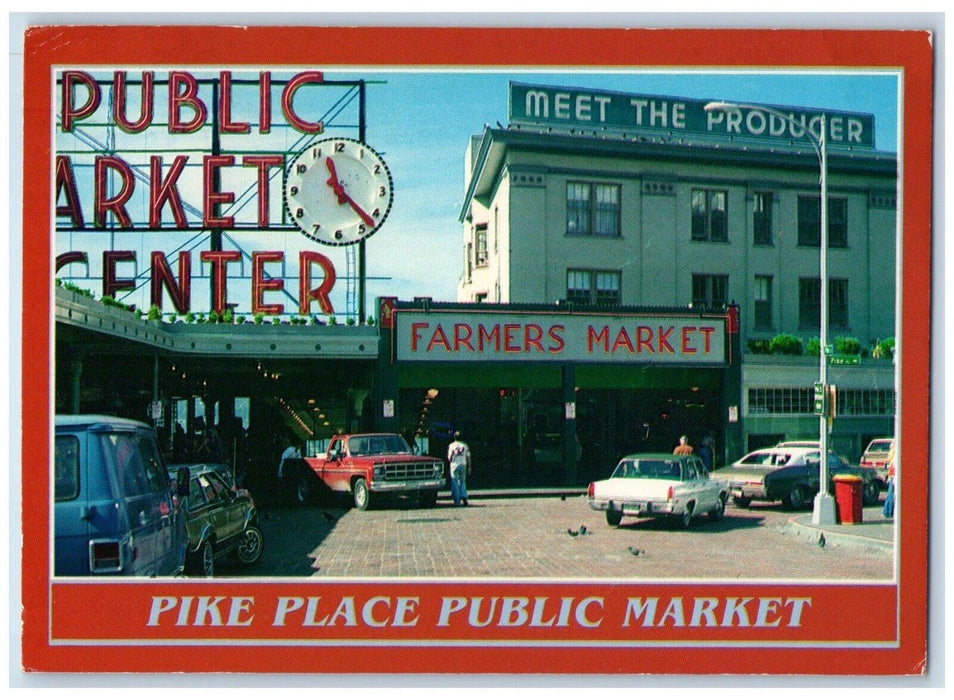 1990 Pike Place Public Market Cars Building View Seattle Washington WA Postcard