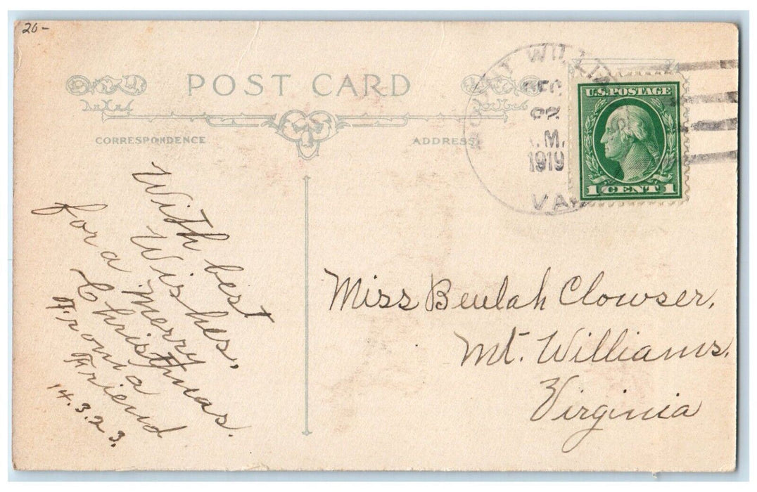 c1910's Christmas Deer Pointessia Flowers Winter Mt. Williams VA Posted Postcard
