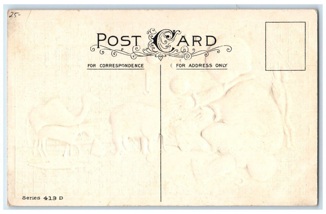 c1910's Christmas Greetings Little Girl Playing Toys Embossed Antique Postcard