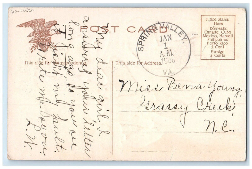 1908 Christmas Pretty Girl And Cupid With Ring Spring Valley VA Antique Postcard