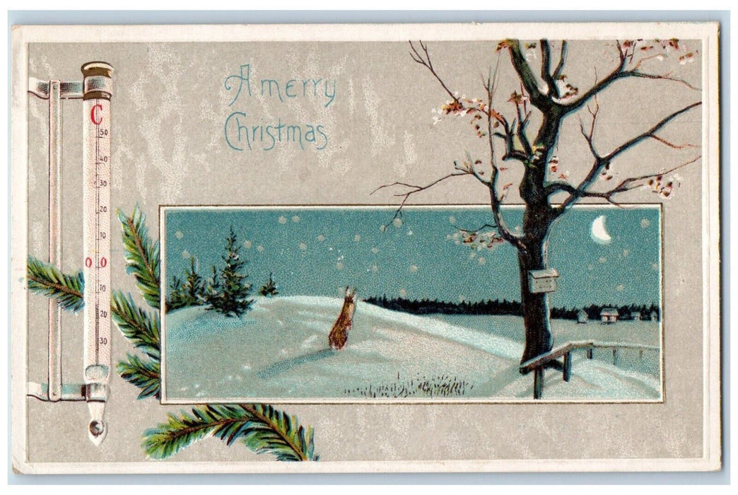 1911 Christmas Thermometer Cresent Mailbox Winsch Back Franksville WI Postcard