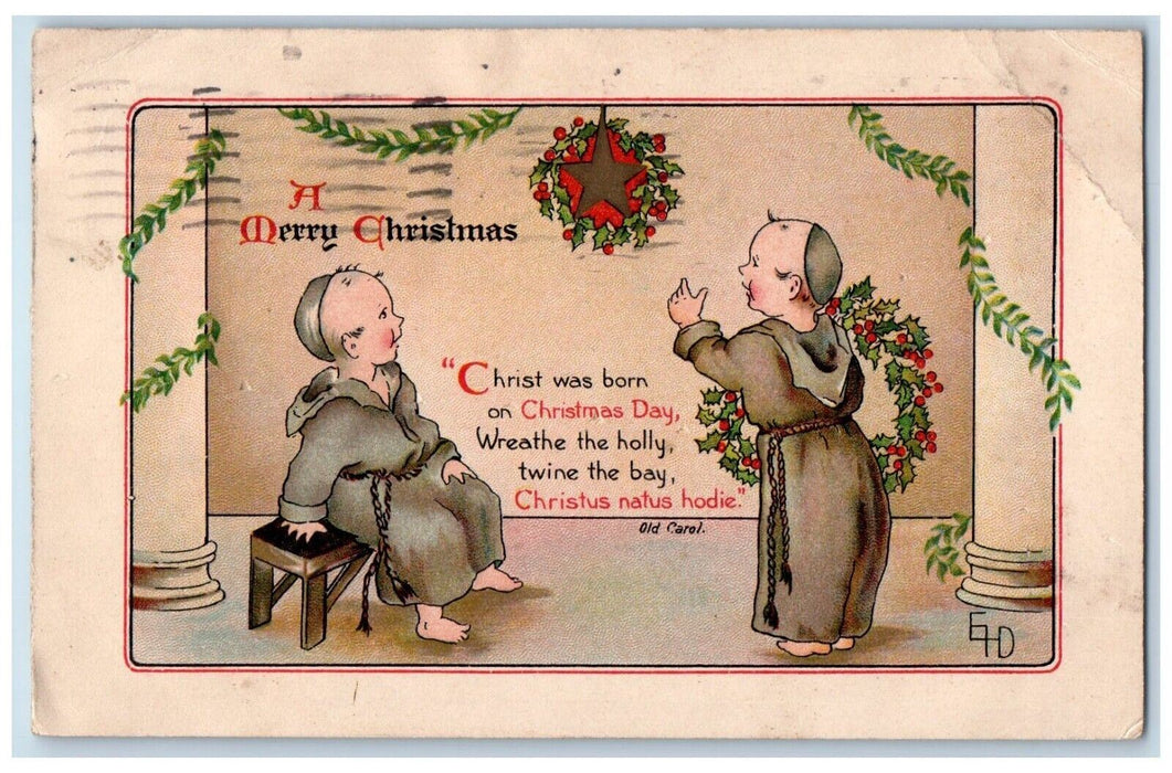 1911 Christmas Hanging Star Whreat Monk Atlanta Georgia GA Antique Postcard