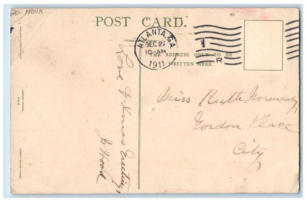 1911 Christmas Hanging Star Whreat Monk Atlanta Georgia GA Antique Postcard