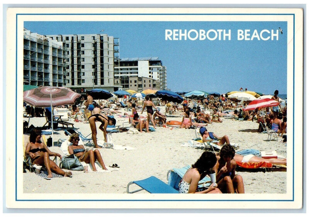 1987 View Of Rehoboth Beach Sun-bathing Swimsuit Wilmington DE Vintage Postcard