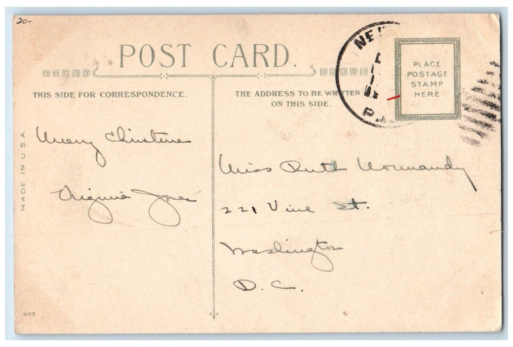 c1910's Merry Christmas Boy And Snowman Pipe Broom Posted Antique Postcard