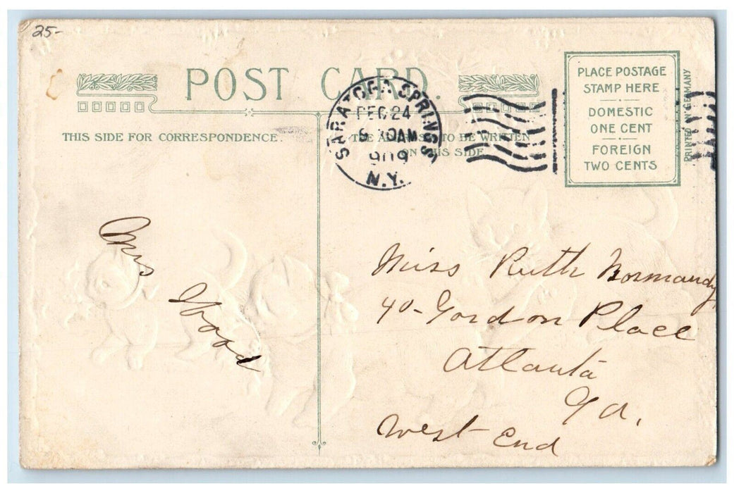 1909 Christmas Three Cats Kittens Holly Berries Winsch Back Embossed Postcard