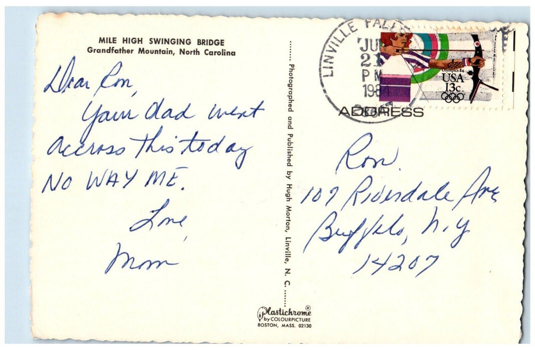 1984 Mile High Swinging Bridge Grandfather Mountain North Carolina Postcard