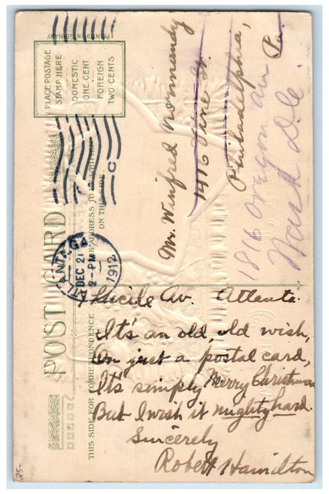 1912 Christmas Holly Winter Snow River John Winsch Artist Signed Posted Postcard