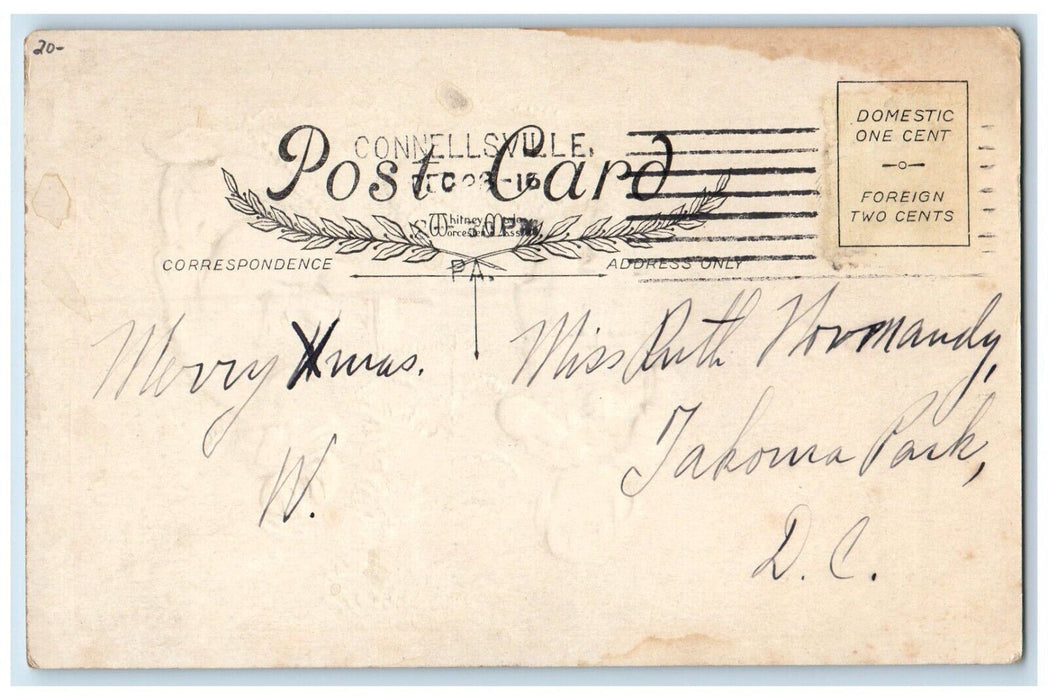 1915 Christmas Girls Making Garland For Christmas Tree Embossed Antique Postcard