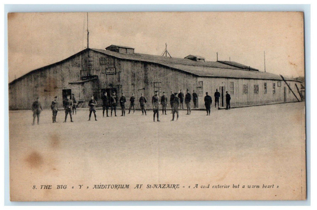 c1915 The Big "Y" Auditorium Saint Nazaire France WW1 Soldiers Unposted Postcard