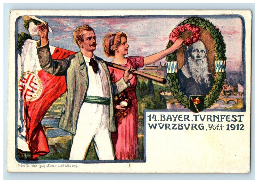 1912 Bayer Turnfest Wurzburg Germany Gymnastic Meet Advertising Postcard