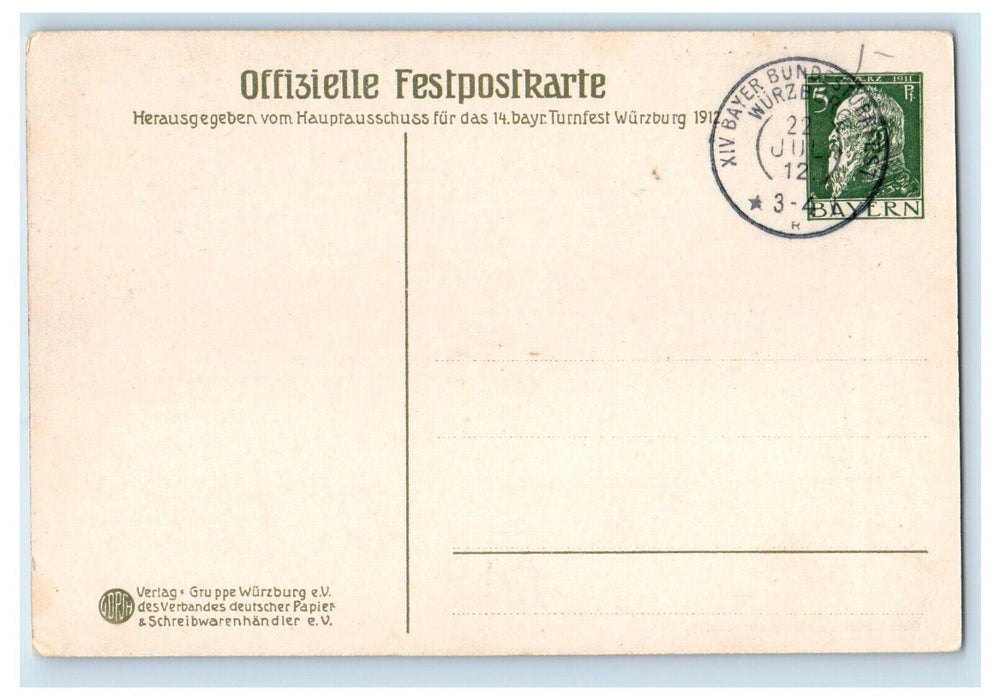 1912 Bayer Turnfest Wurzburg Germany Gymnastic Meet Advertising Postcard