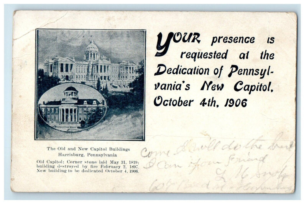 1906 New Capitol Building Dedication Advertising Invitation Harrisburg Postcard