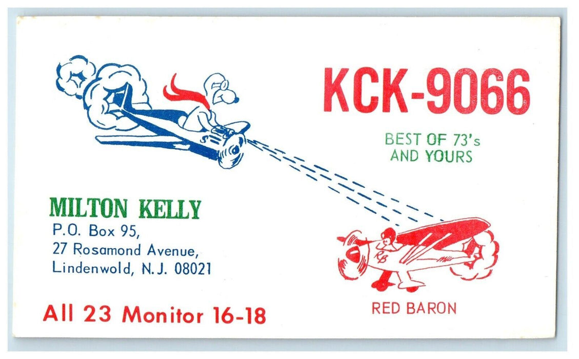 1973 Snoopy Red Baron Airplane Lindenwold NJ CB Radio QSL New Jersey Postcard