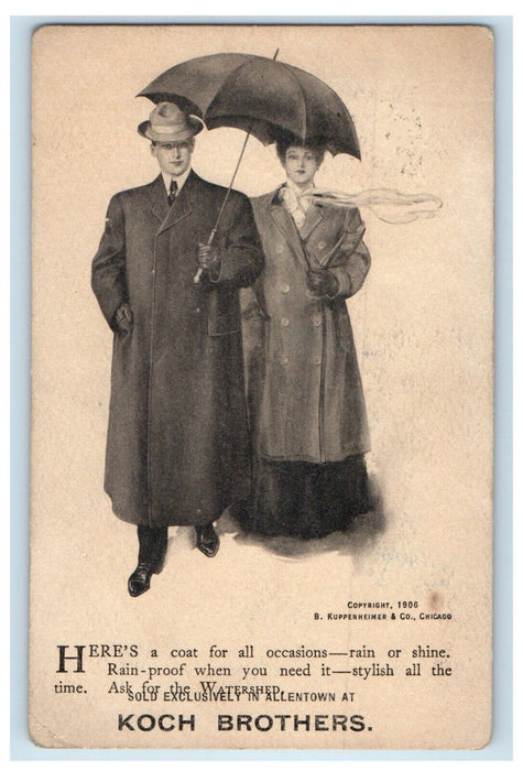 1906 Koch Brothers Coat Fashion Advertising Allentown PA Umbrella Postcard