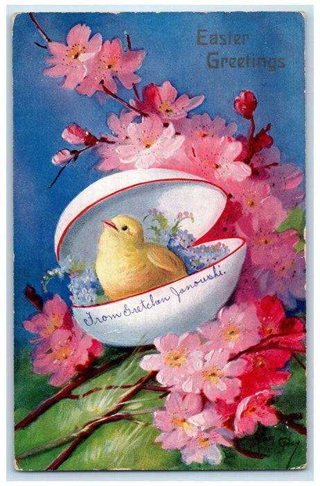 1908 Bird Flower Easter Greetings from Gretchen Janowski Milwaukee WI Postcard