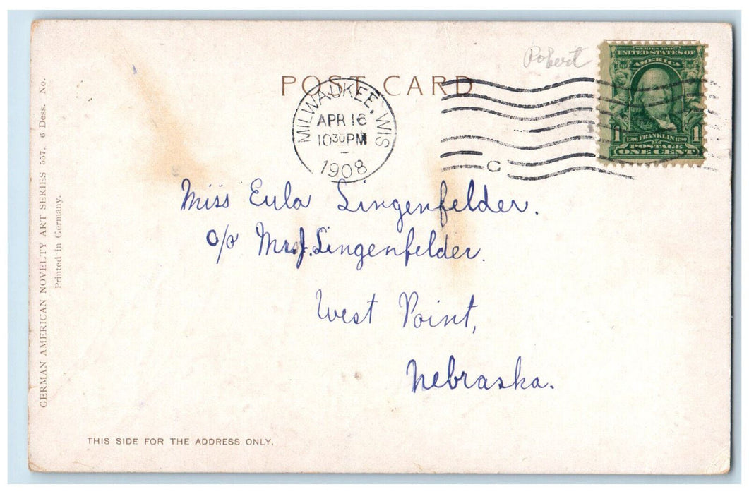 1908 Bird Flower Easter Greetings from Gretchen Janowski Milwaukee WI Postcard