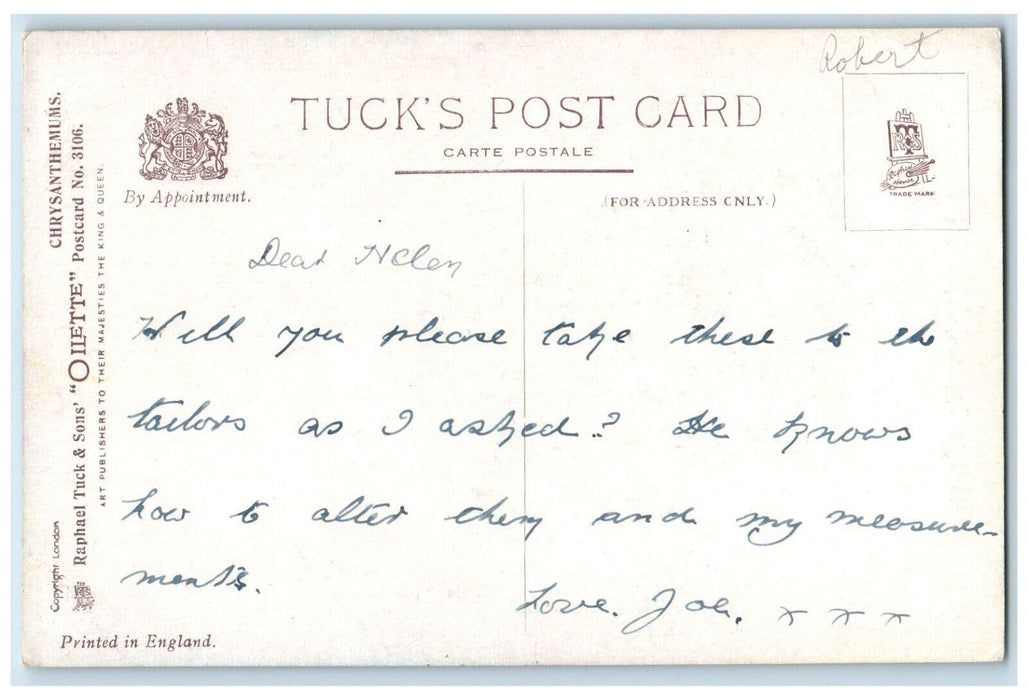 c1910 Chrysanthemums Greetings from Curragh Camp Oilette Tuck Art Postcard