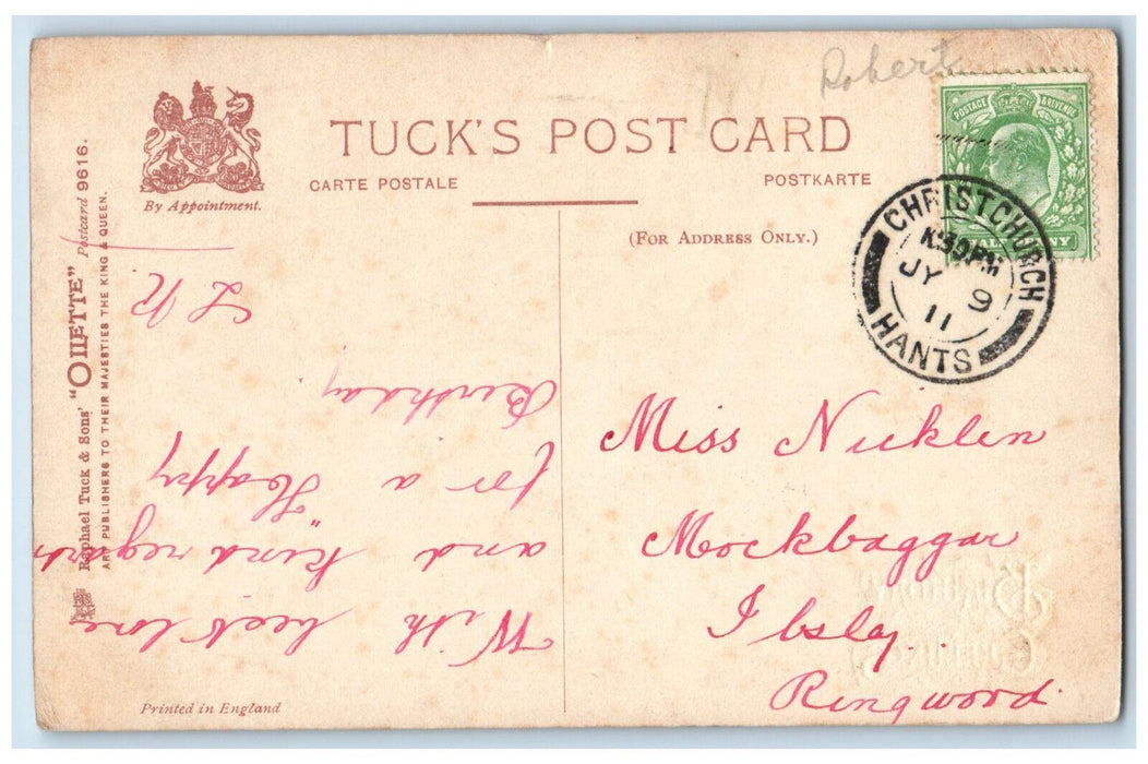 1911 Yellow Flower Birthday Greetings Christchurch Oilette Tuck Art Postcard