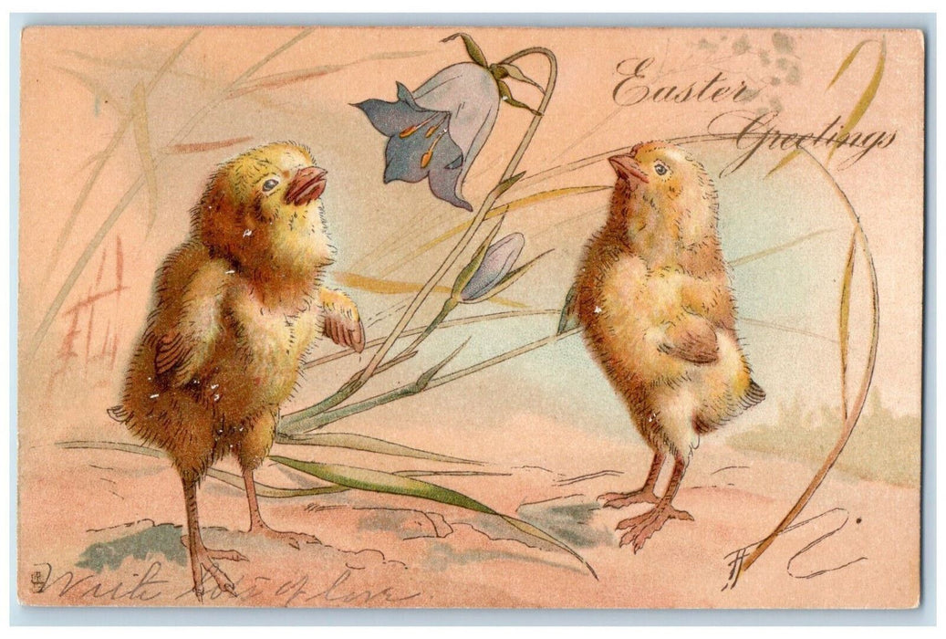 1907 Easter Greetings Flower Chicks Posted Antique Easter Tuck Art Postcard