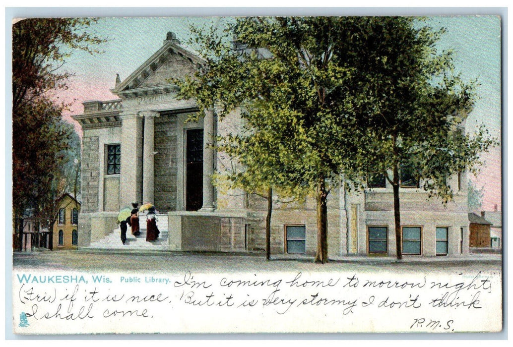 1907 Public Library Stairway Entrance Waukesha Wisconsin WI Tuck Art Postcard