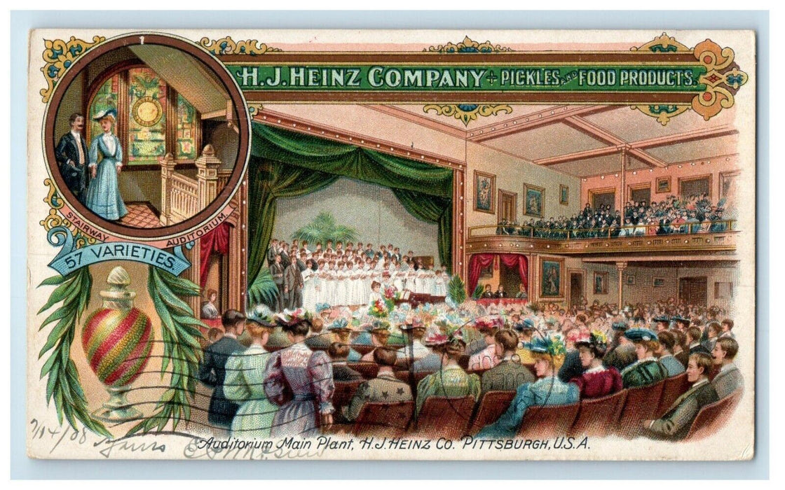 1908 Heinz Auditorium Main Plant Pittsburgh PA Advertising Posted Postcard