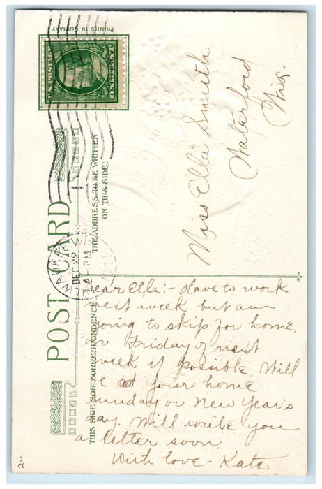 1911 Christmas Holly Bells Winter People Walking John Winsch Embossed Postcard