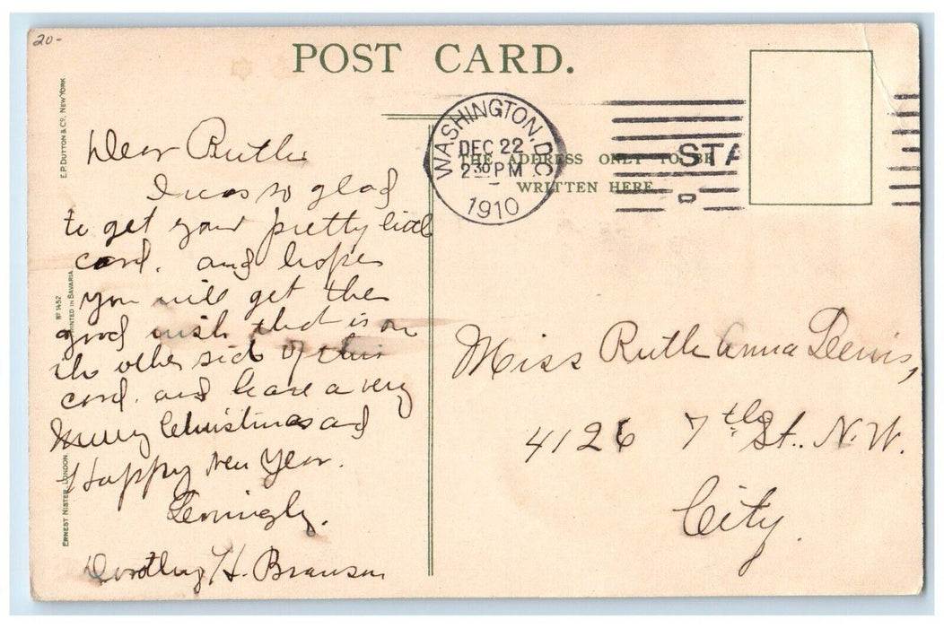 1910 Christmas Girls Writing List Train Horse Cart Toys Posted Antique Postcard