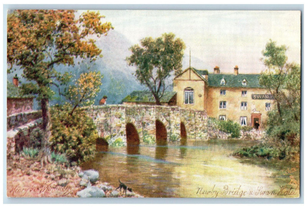 c1910 Newly Bridge & Swan Hotel Ulverston England Oilette Tuck Art Postcard