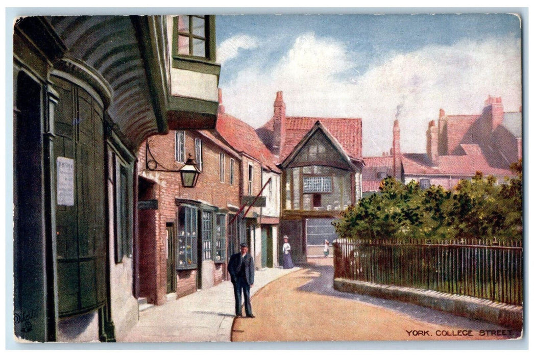 c1910 College Street Overhanging Upper Stories York Oilette Tuck Art Postcard