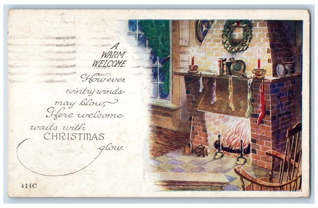 1926 Christmas Quotes Fireplace Hanging Stockings Whreat Frederick MD Postcard