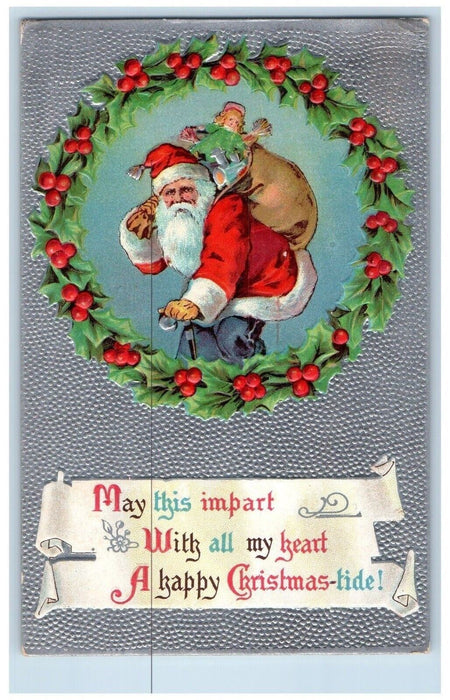 c1910's Christmas Santa Claus Sack Of Toys Whreat Embossed Antique Postcard