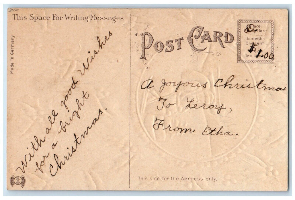 c1910's Christmas Santa Claus Pulling Cart Gift Sack Of Toys Embossed Postcard