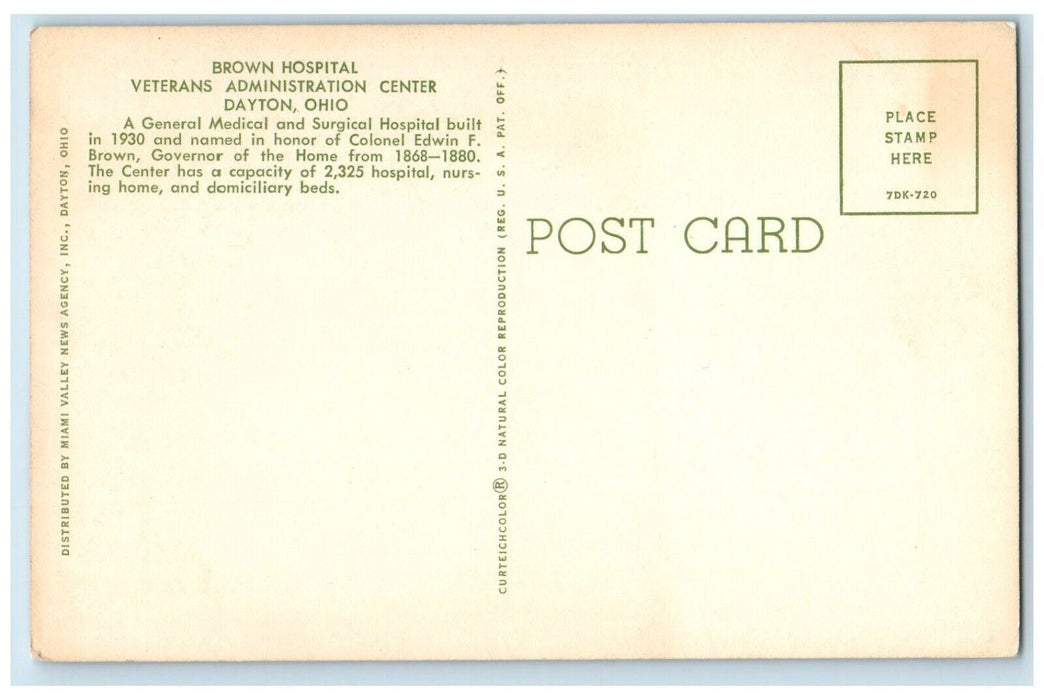 c1960 Brown Hospital Veterans Administration Center Dayton Ohio Vintage Postcard