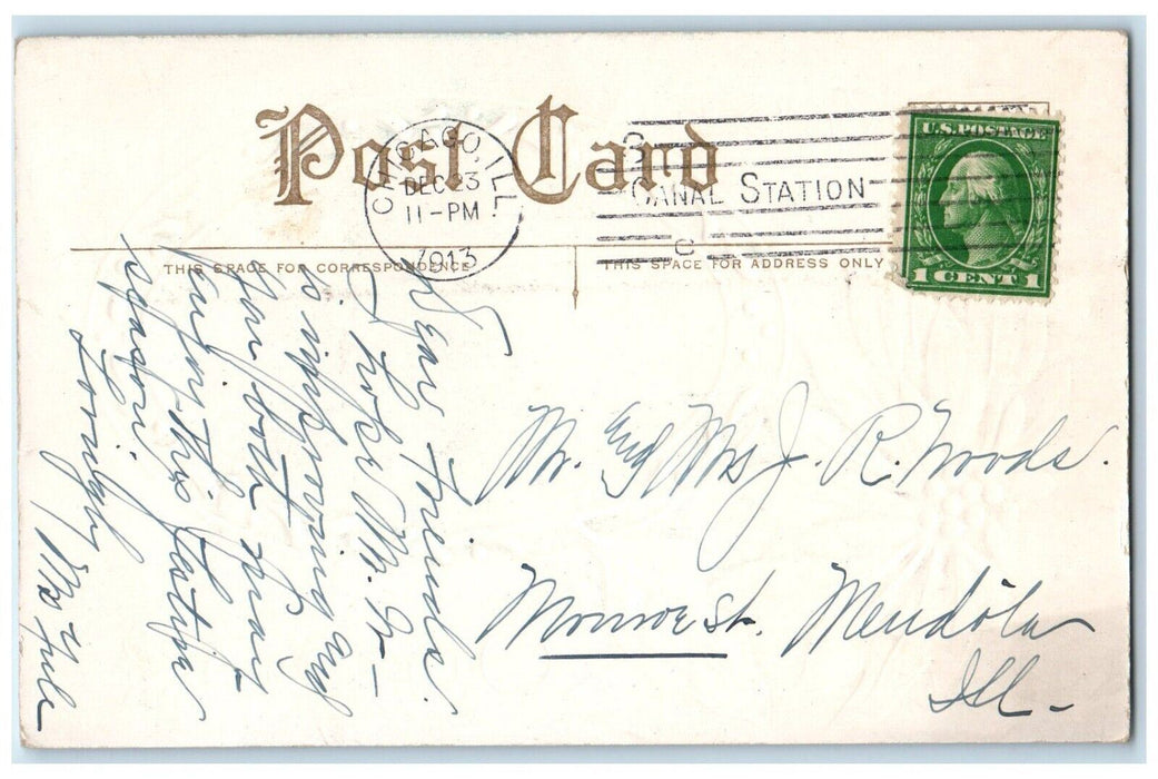 1913 Christmas Pointessia Flowers Pretty Girl Embossed Chicago IL Postcard