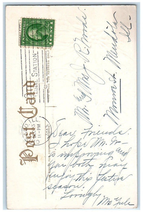 1913 Christmas Pointessia Flowers Pretty Girl Embossed Chicago IL Postcard