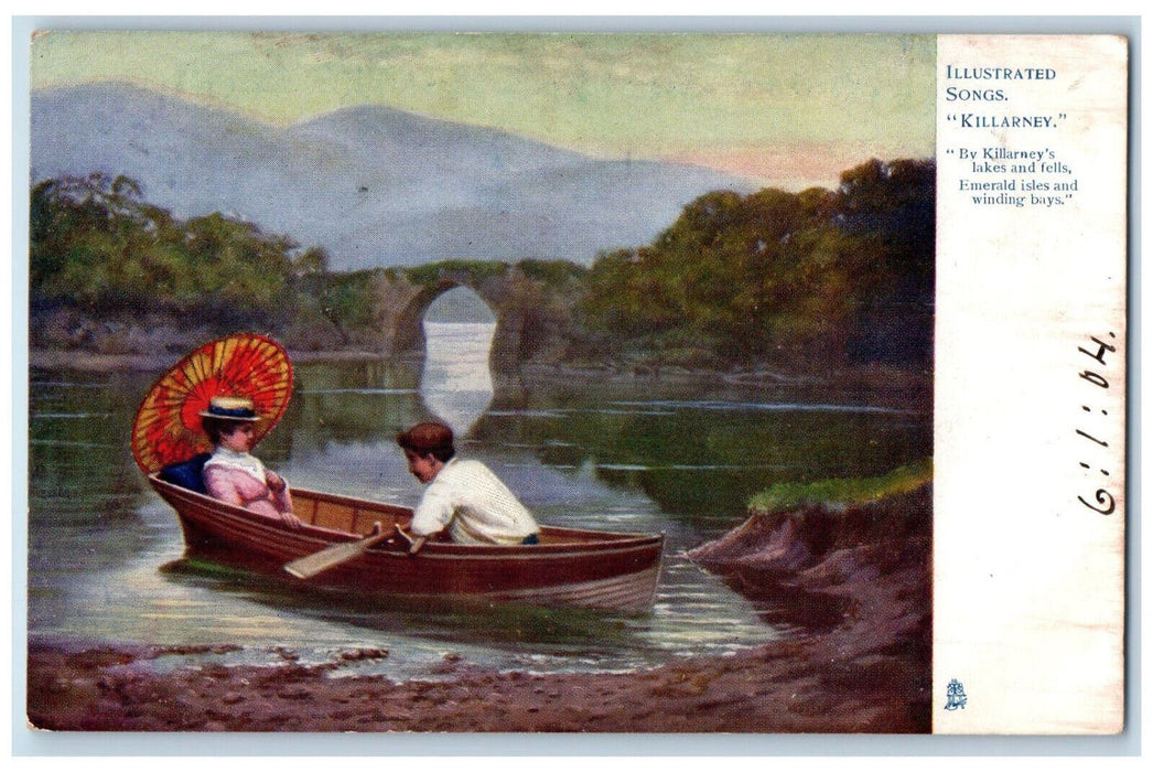 c1904 Boat Transporter Illustrated Songs Killarney Oilette Tuck Art Postcard