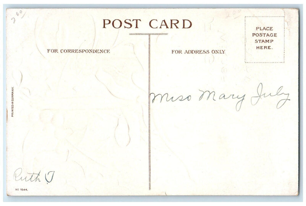 c1910's Christmas Holly Berries Wishbone Red Ribbon Embossed Antique Postcard