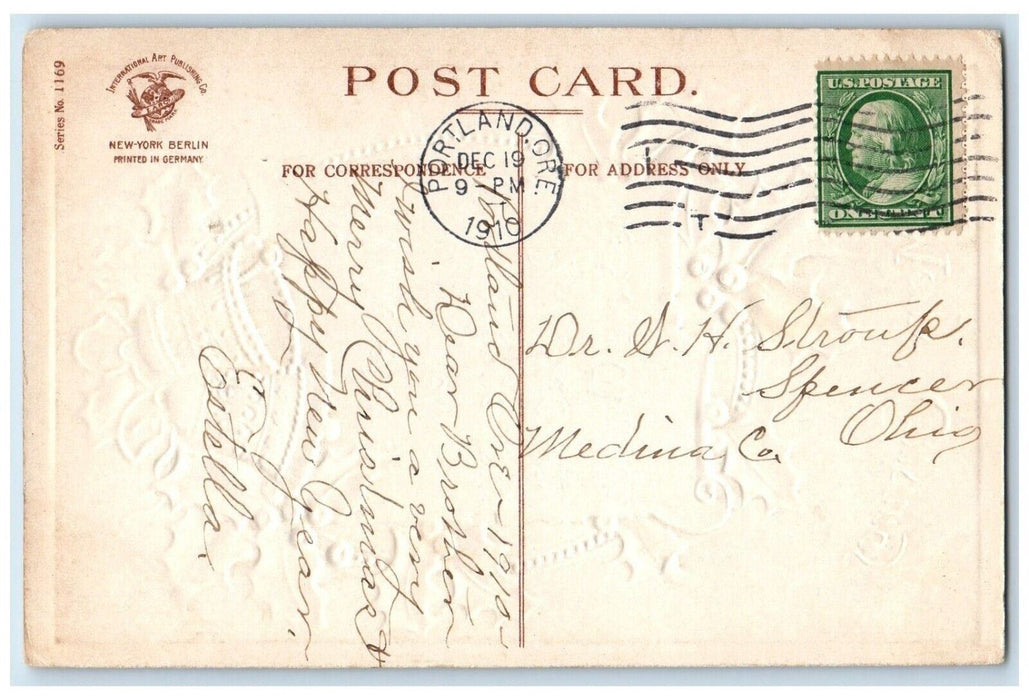 c1910's Christmas Holly Berries Ringing Bells Clapsaddle (?) Embossed Postcard