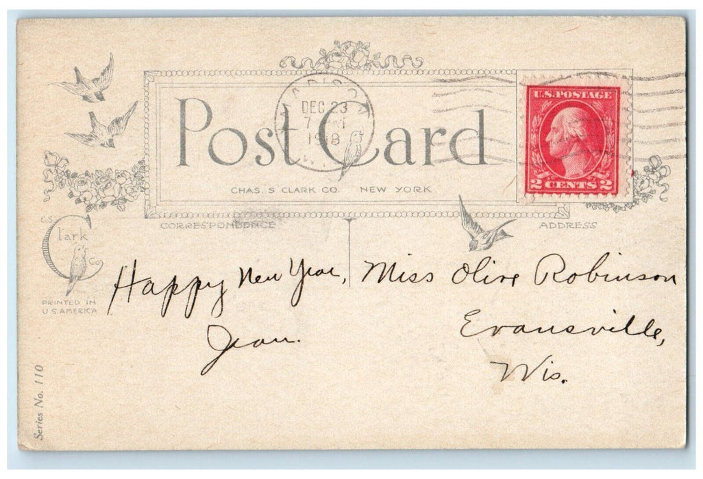 1918 Christmas Girl Umbrella Pouch Birds Madison Wisconsin WI Antique Postcard