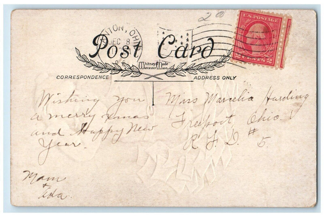 c1910's Christmas Santa Claus Tired Letters Envelop Embossed Antique Postcard