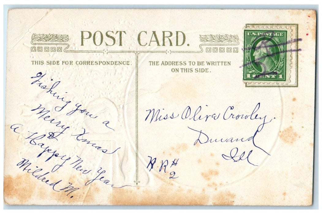 c1910's Christmas Birds Winter Snow Holly Berries Winsch Back Embossed Postcard