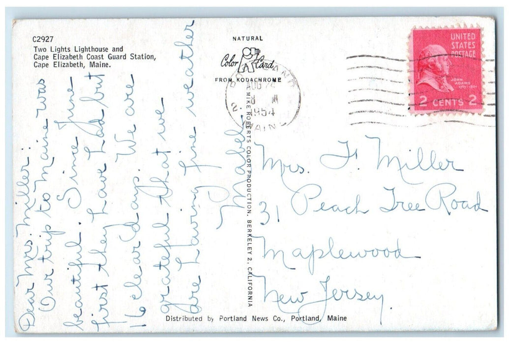 1954 Two Lights Lighthouse Cape Elizabeth Coast Guard Station Maine ME Postcard
