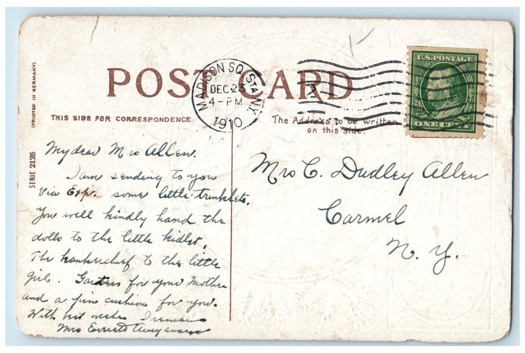 1910 Christmas Pine Covered Snow Angel Toddler Doll Embossed Antique Postcard