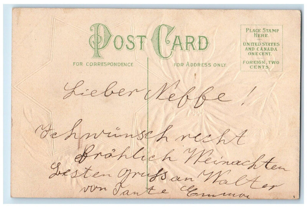 c1910's Christmas Greetings Poinsettia Flowers Embossed Posted Antique Postcard