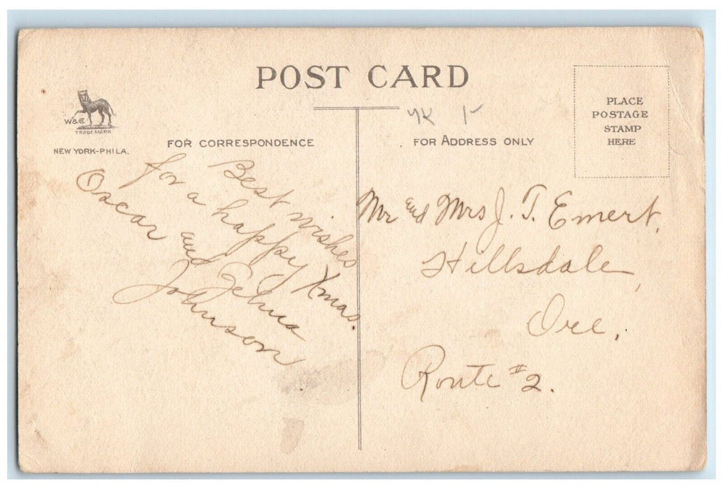 c1910's Christmas Holly Berries Ringing Bells Mill Winter Snow Antique Postcard