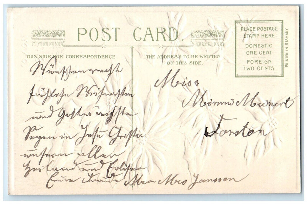 c1910's Christmas Poinsettia Flowers John Winsch Artist Signed Embossed Postcard