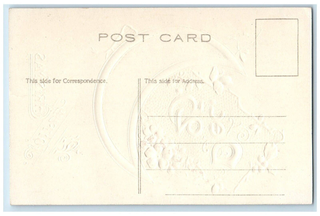 c1910's Christmas Dec. 25 Crescent Flowers Windmill Embossed Antique Postcard